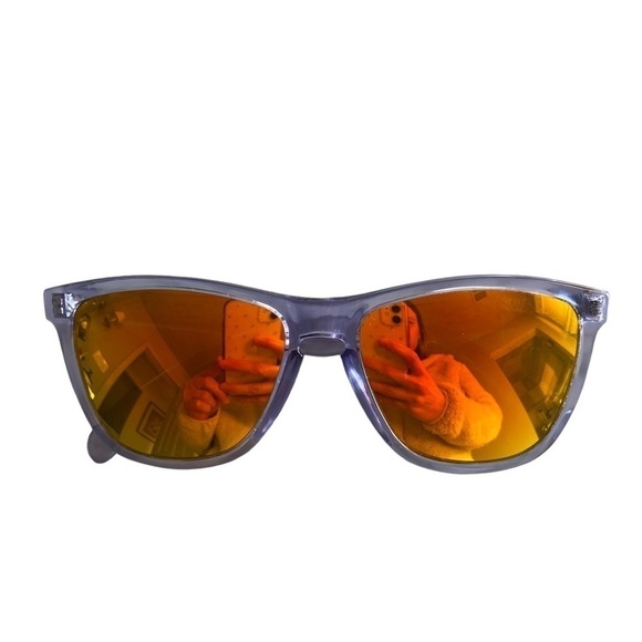 Oakley Frogskin Sunglasses Gen 1 Made in Japan Crystal Clear Orange Iridium Lens - Picture 1 of 16